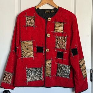 Allure Red Animal Print Patches Women's Jacket Size L